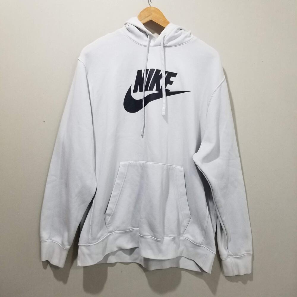 Nike Hoodie Mens XLT White Club Fleece Pullover Tall Swoosh Logo Sweatshirt
